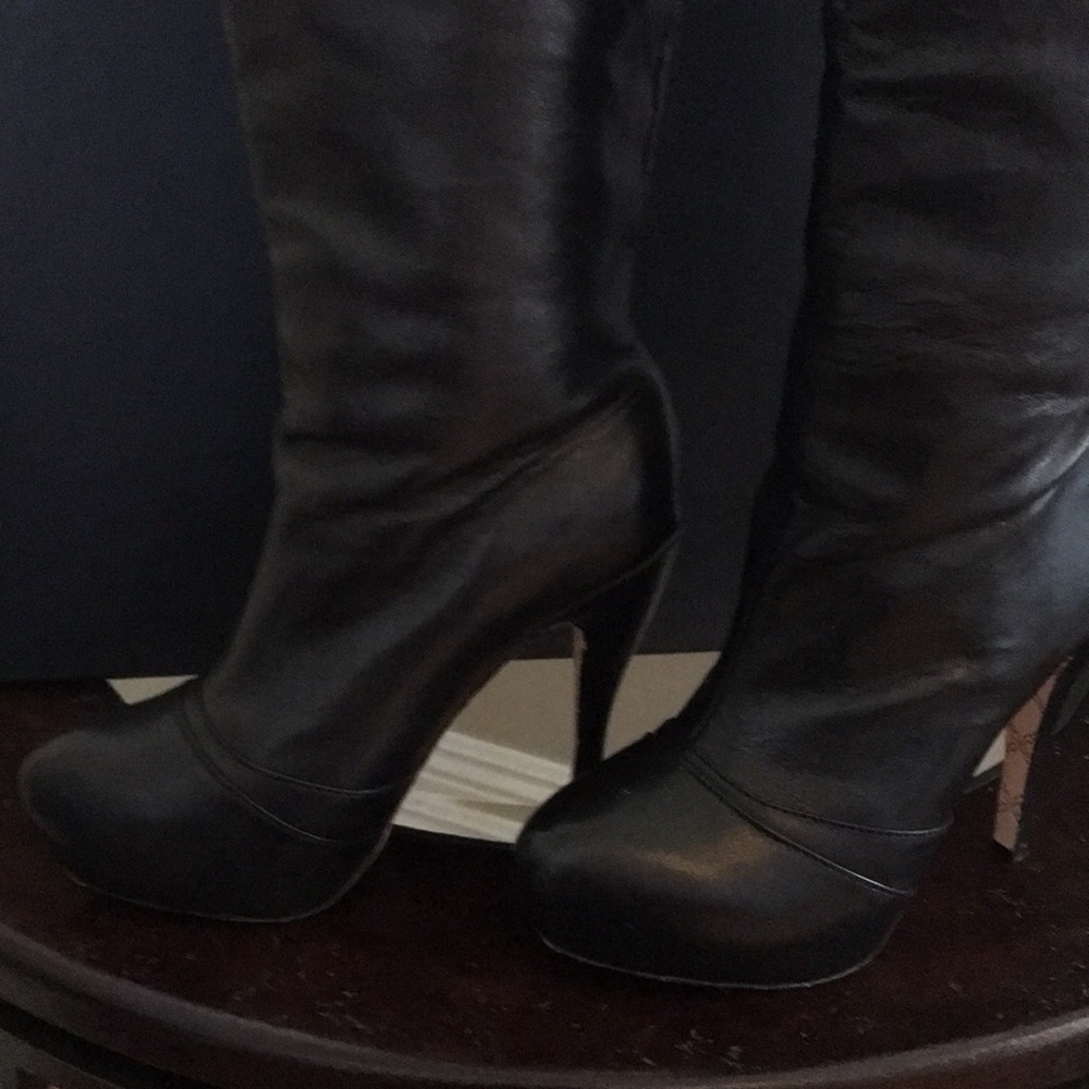L.A.M.B. Black Leather Slouch Boots - Picture 3 of 7